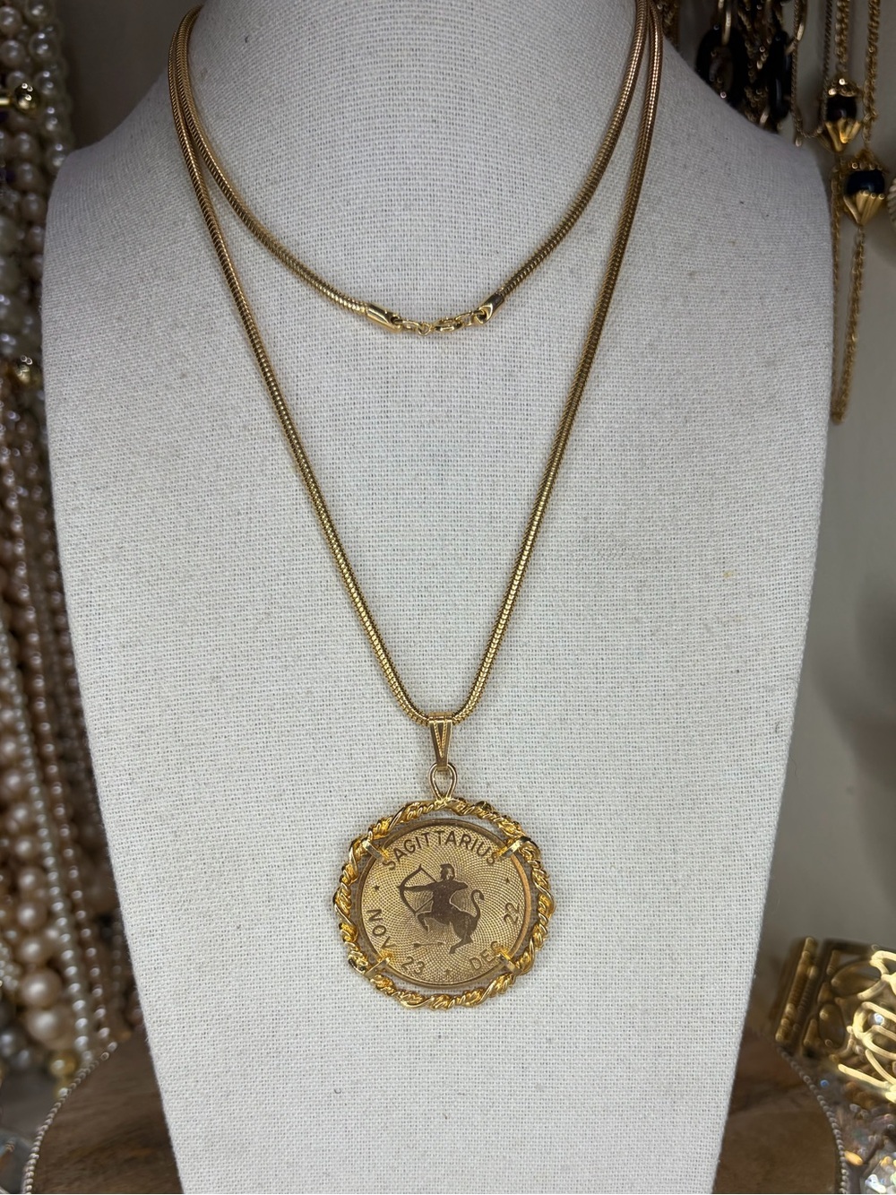 Vintage Sagittarius Medallion Necklace Gold Tone Horoscope Astrology Zodiac Sign